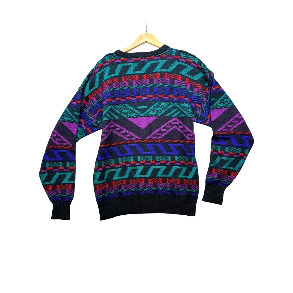 Coogi style Vintage Meister Wool Blend Abstract Geometric Knit Sweater XL‎ retro - Picture 2 of 7